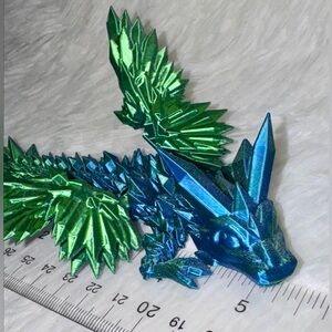 3D Printed Printed Jewel Tone Blue Green Crystal Dragon 5.5”